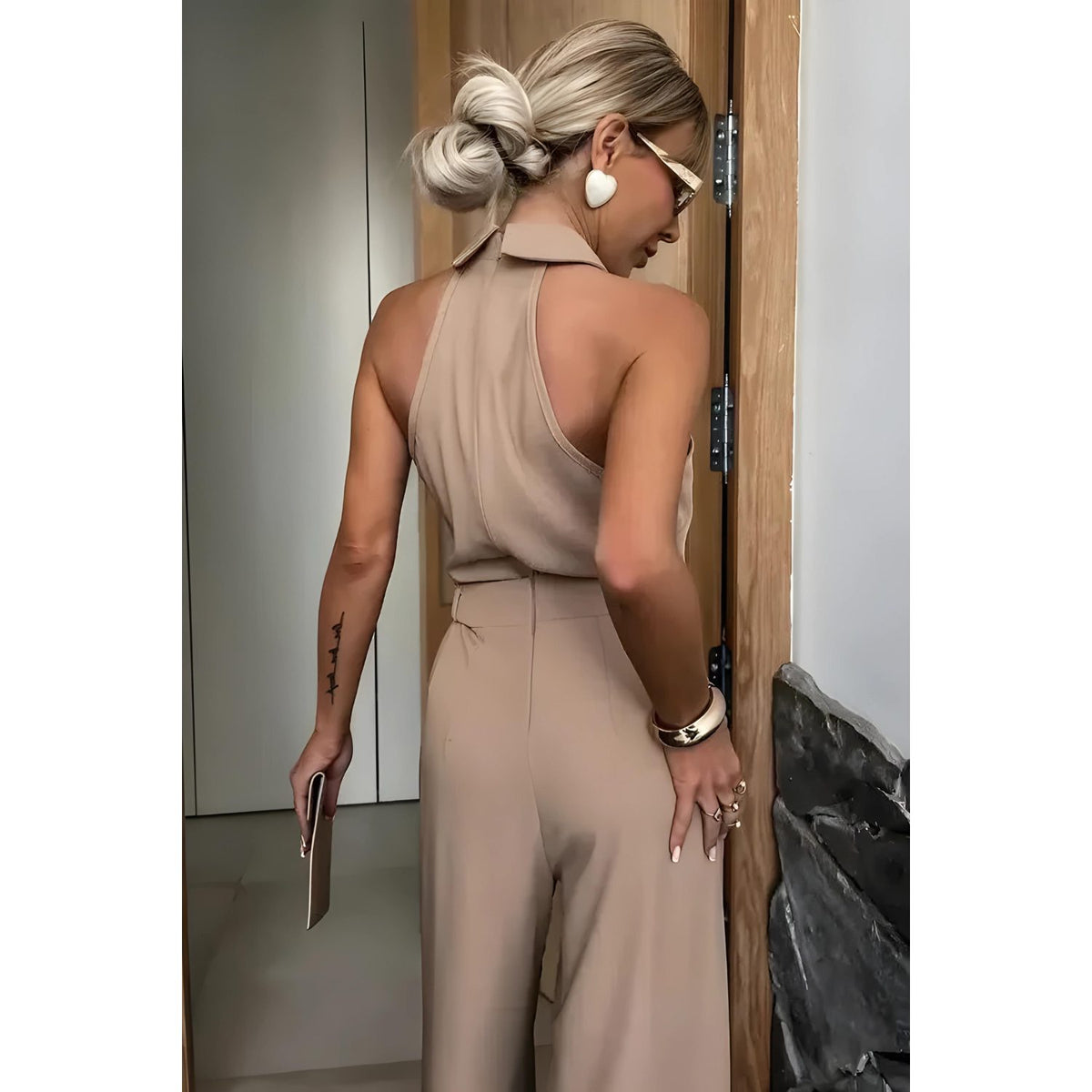 Ensemble 2 Pièces sans Manches avec Pantalon Large pour Femme