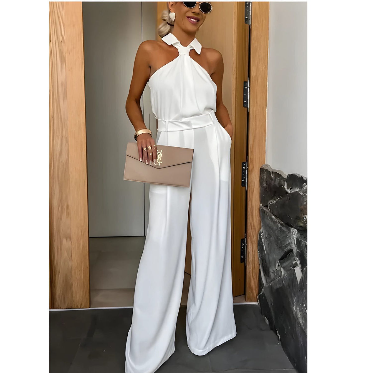 Ensemble 2 Pièces sans Manches avec Pantalon Large pour Femme