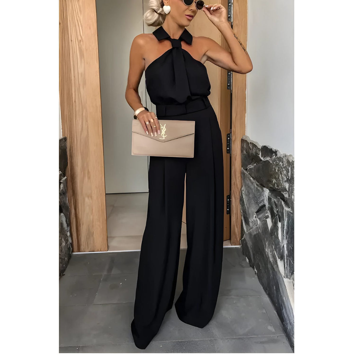 Ensemble 2 Pièces sans Manches avec Pantalon Large pour Femme