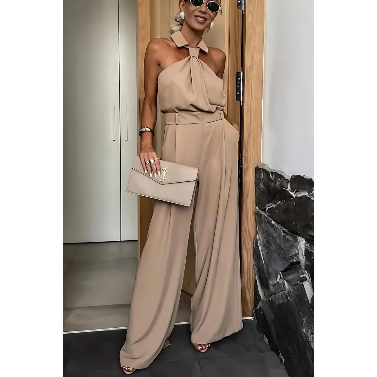 Ensemble 2 Pièces sans Manches avec Pantalon Large pour Femme