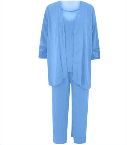 Ensemble 3 Pièces avec Veste Longue pour Femme - Bleu clair