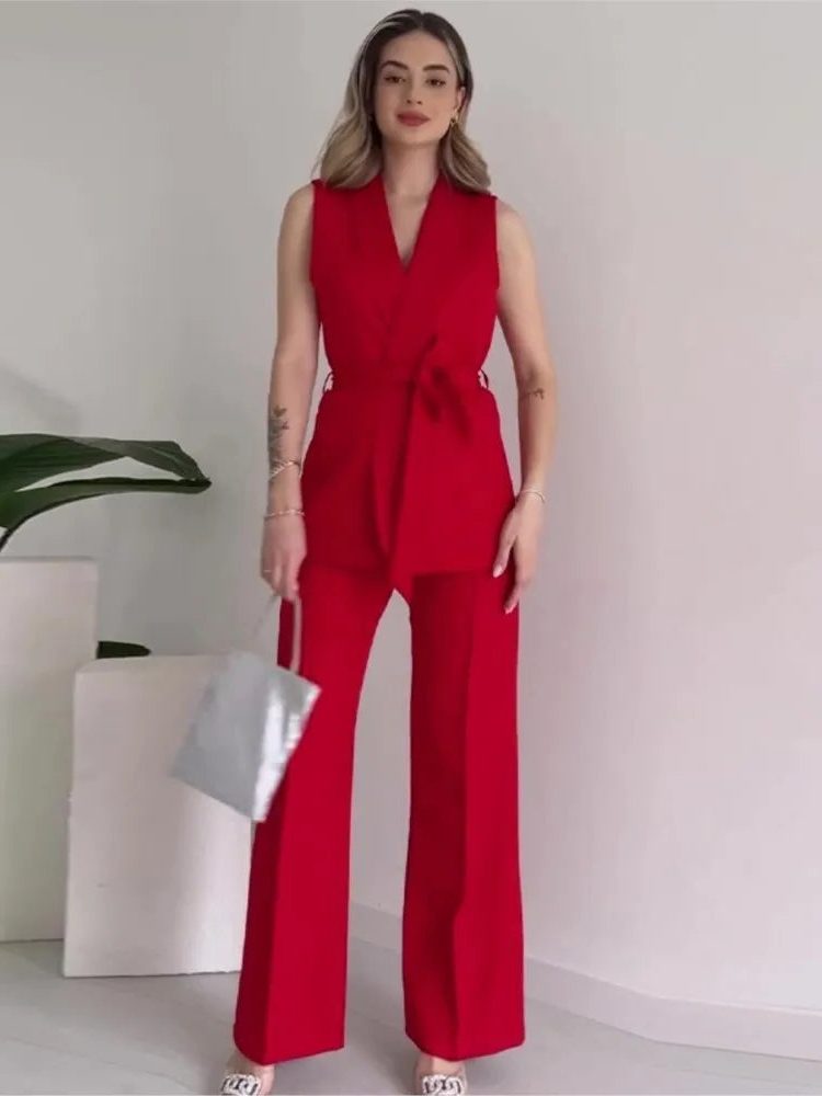 Ensemble Blazer sans Manches Tailleur Portefeuille pour Femme - View 4