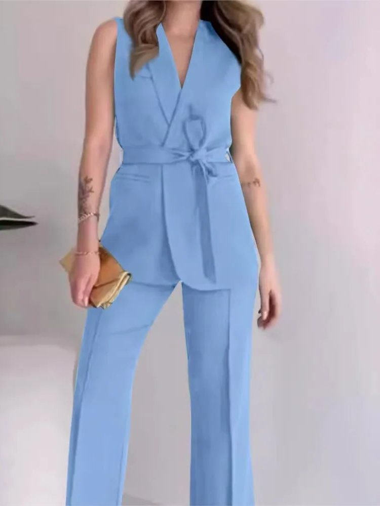 Ensemble Blazer sans Manches Tailleur Portefeuille pour Femme - View 5