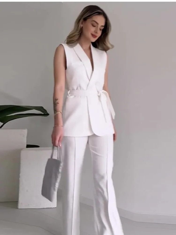 Ensemble Blazer sans Manches Tailleur Portefeuille pour Femme