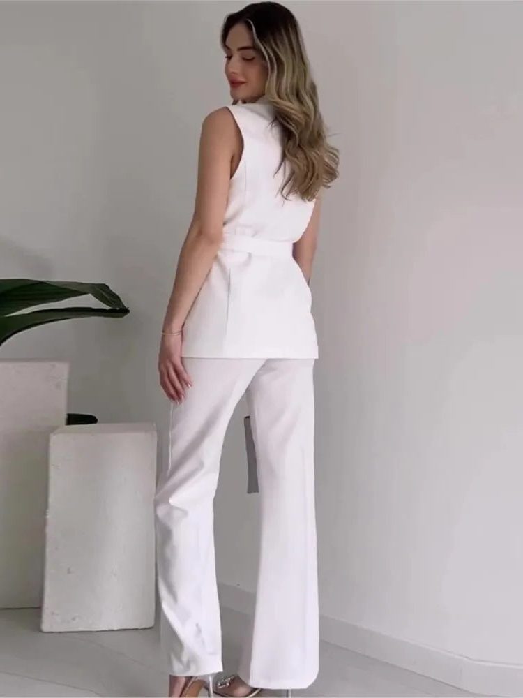 Ensemble Blazer sans Manches Tailleur Portefeuille pour Femme