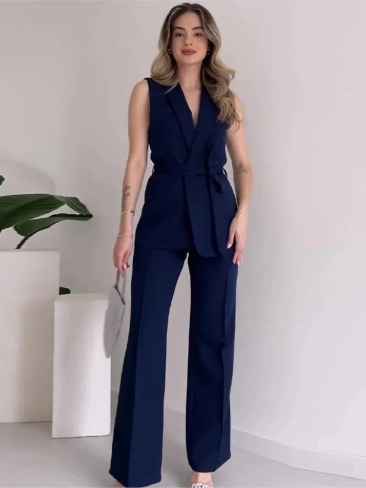 Ensemble Blazer sans Manches Tailleur Portefeuille pour Femme - View 3
