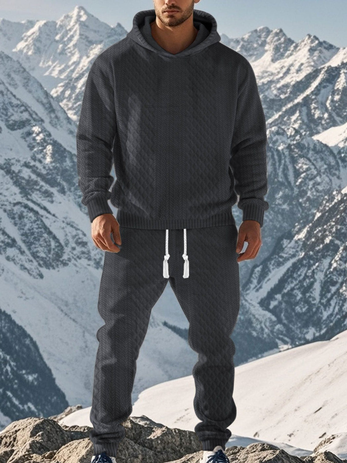 Ensemble à Capuche et Pantalon de Jogging Côtelé pour Homme - Gris