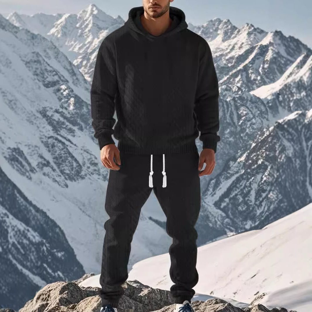 Ensemble à Capuche et Pantalon de Jogging Côtelé pour Homme - Noir