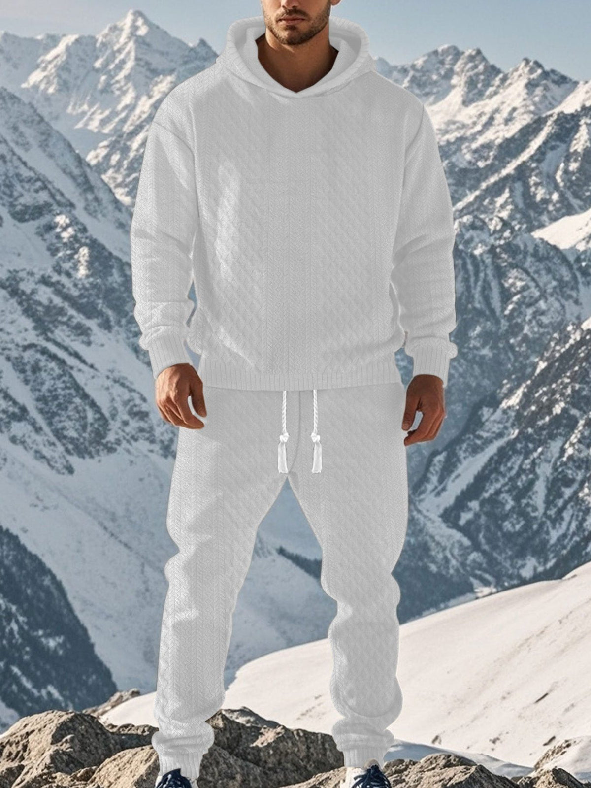 Ensemble à Capuche et Pantalon de Jogging Côtelé pour Homme - Blanc