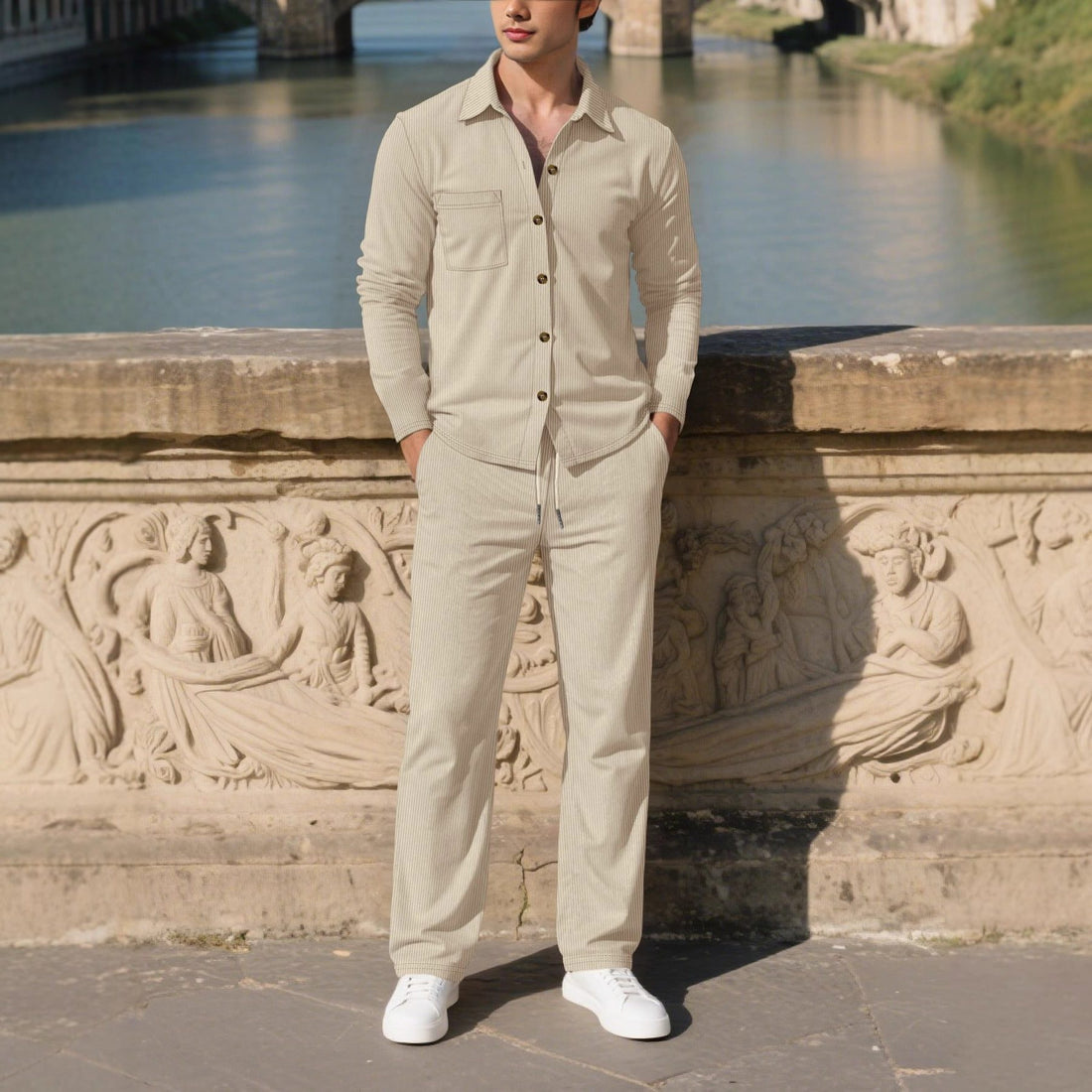 Ensemble Chemise et Pantalon à Manches Longues pour Homme