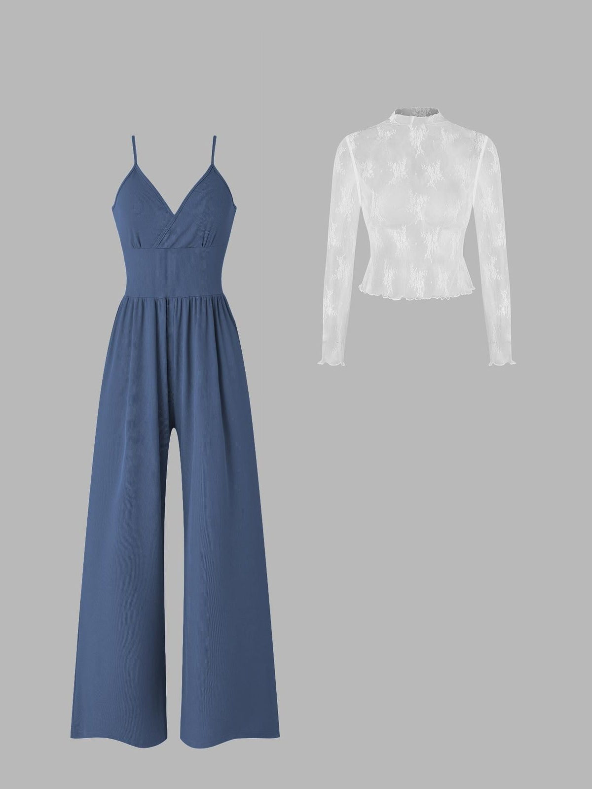 Ensemble Large Satiné avec Bretelles Fines pour Femme - Bleu royal