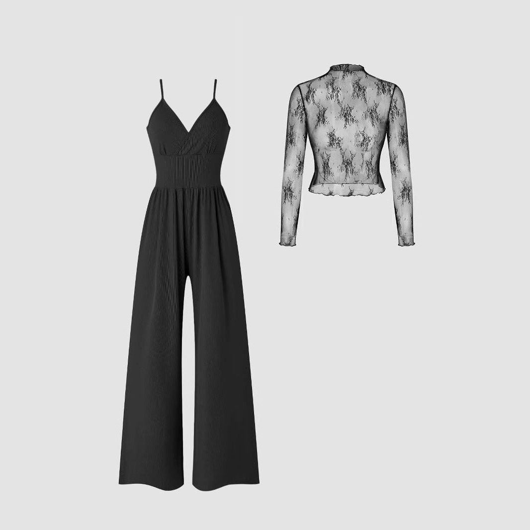 Ensemble Large Satiné avec Bretelles Fines pour Femme