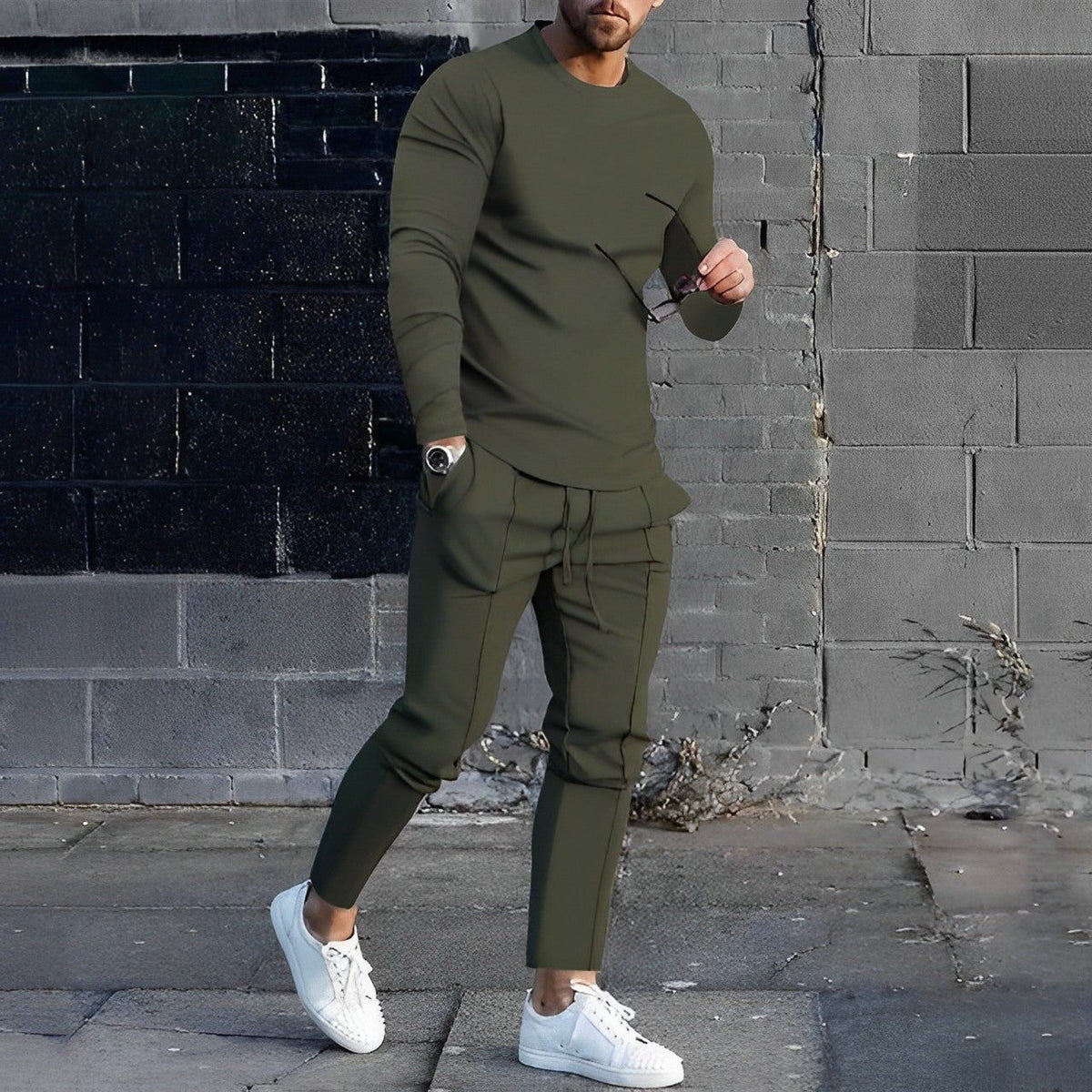 Ensemble Pull et Pantalon de Jogging pour Homme - Vert armée