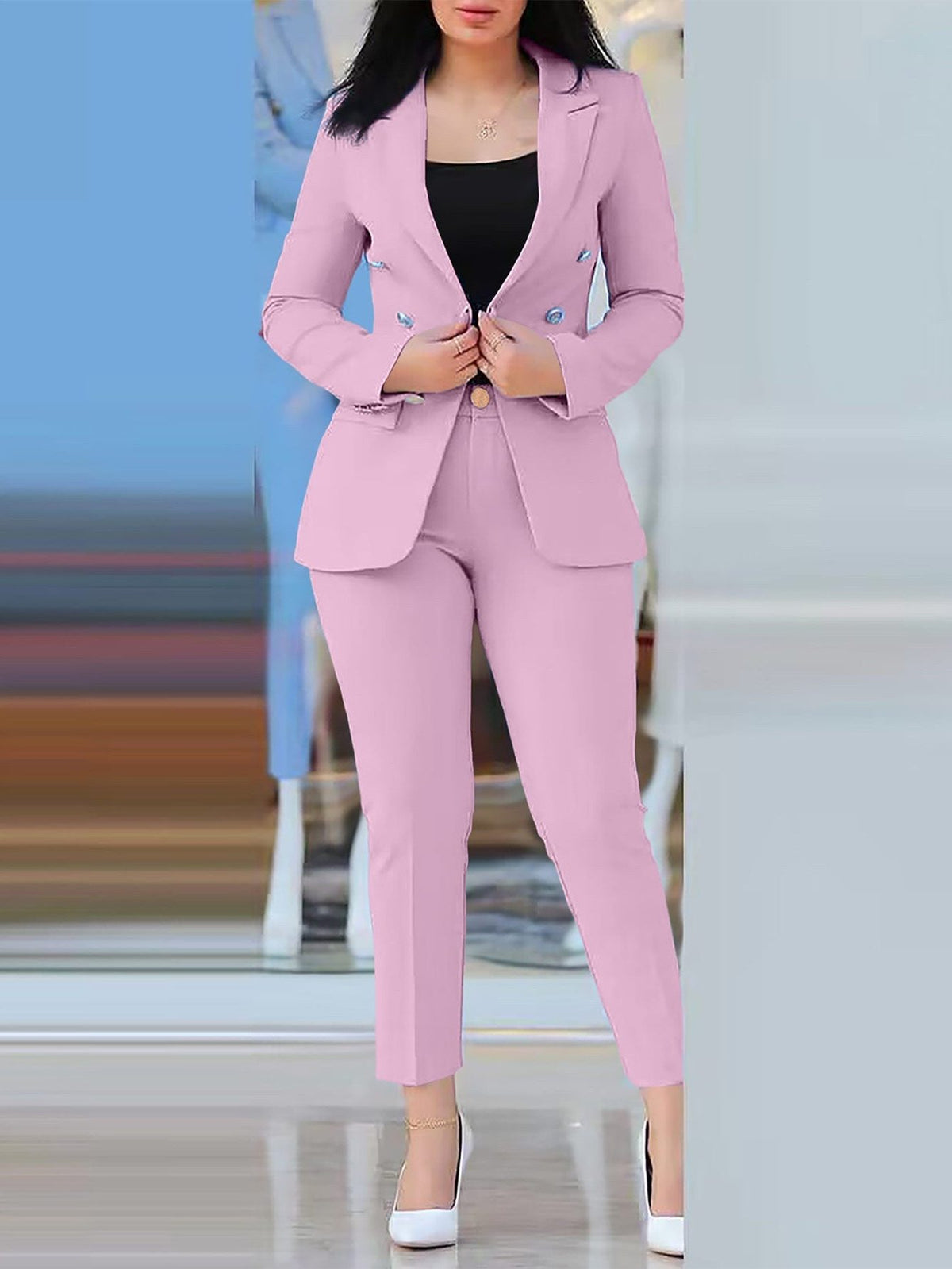 Ensemble Tailleur-Pantalon Blazer Cintrée pour Femme - Lilas clair
