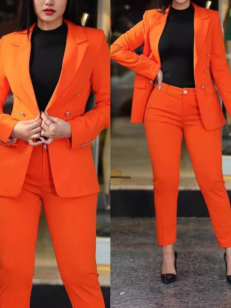 Ensemble Tailleur-Pantalon Blazer Cintrée pour Femme - Orange