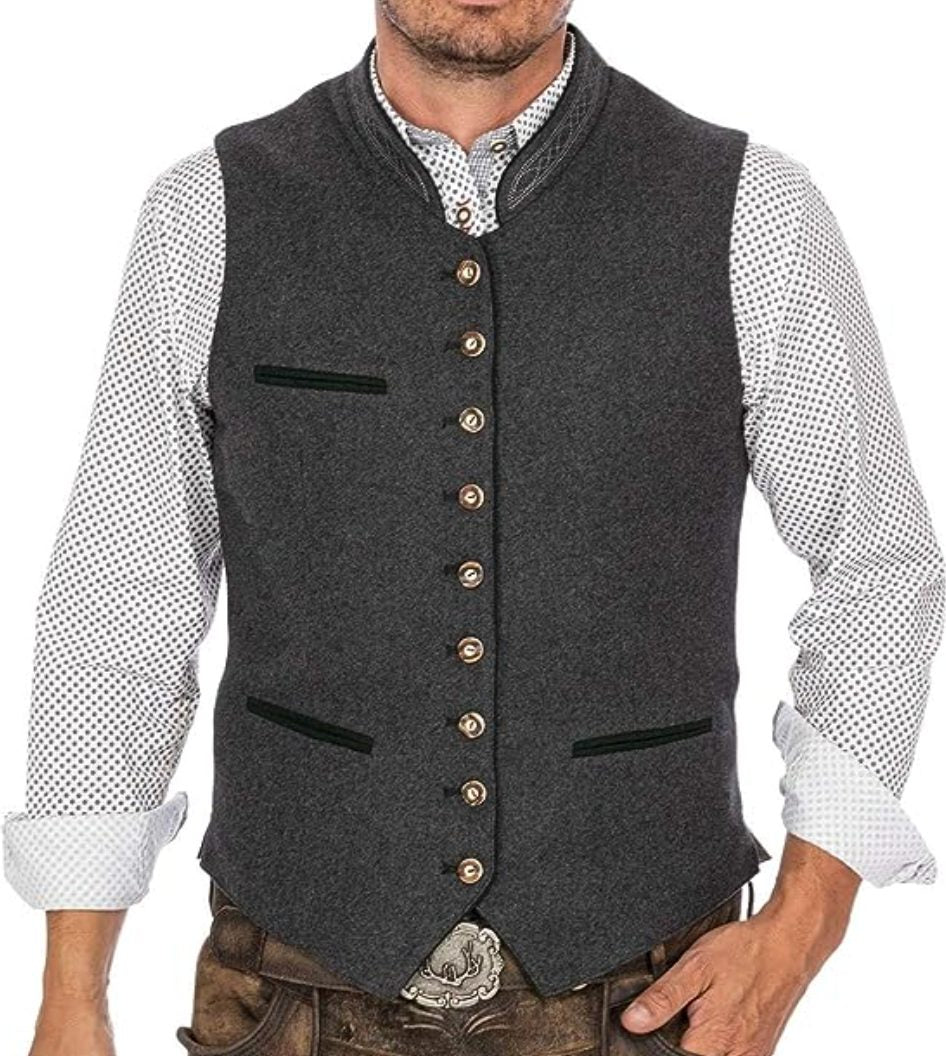 Gilet Boutonné à Col Montant pour Homme