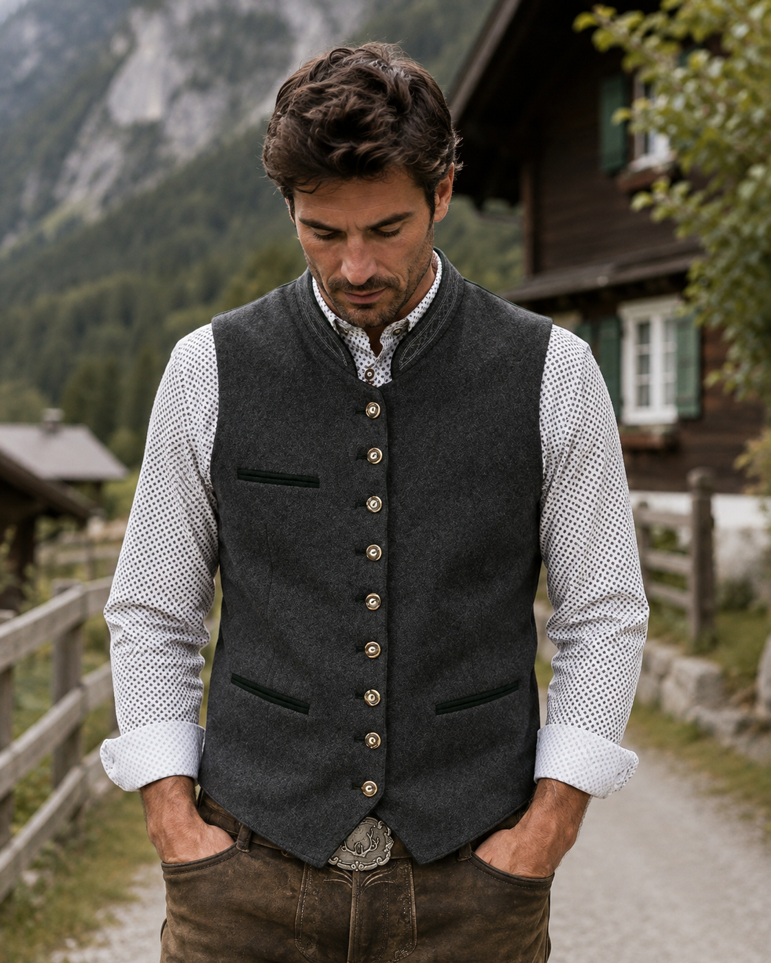 Gilet Boutonné avec Col Montant pour Homme