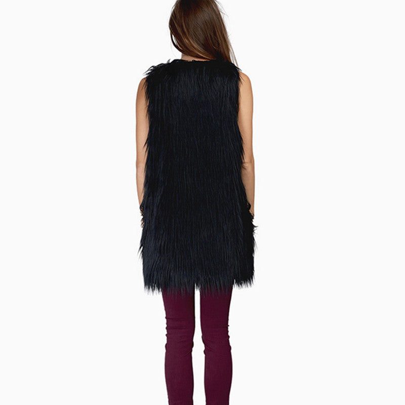 Gilet Fourrure Synthétique sans Manches avec Poches pour Femme - View 3