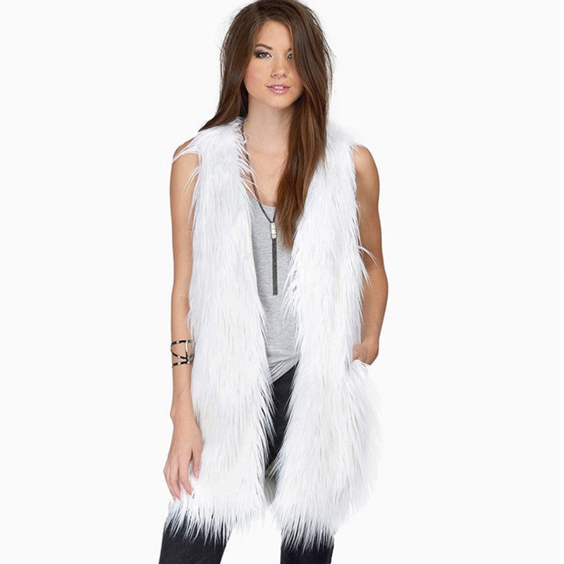 Gilet Fourrure Synthétique sans Manches avec Poches pour Femme - View 4