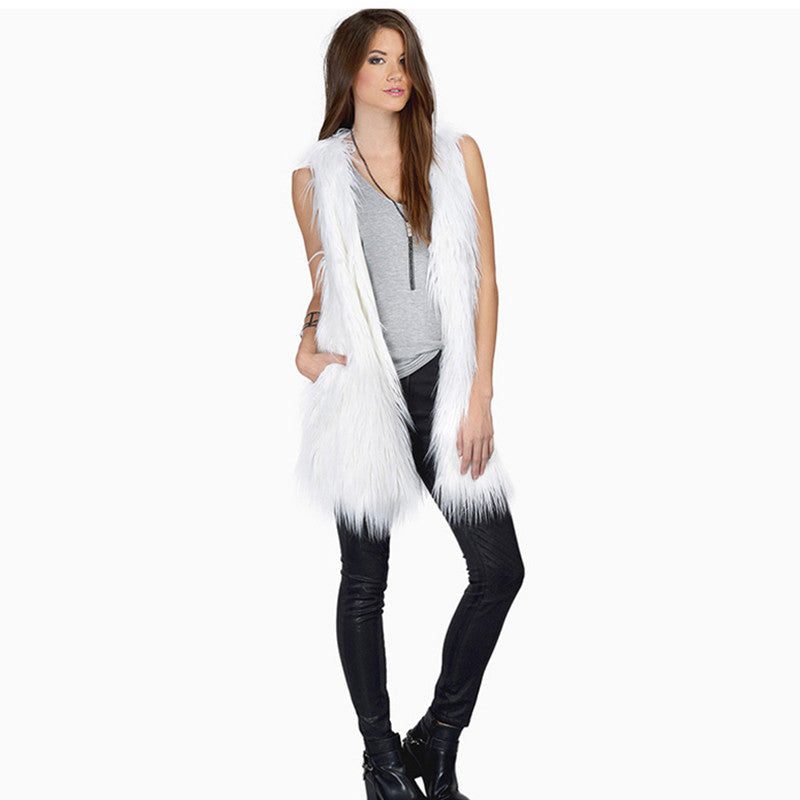 Gilet Fourrure Synthétique sans Manches avec Poches pour Femme - View 5