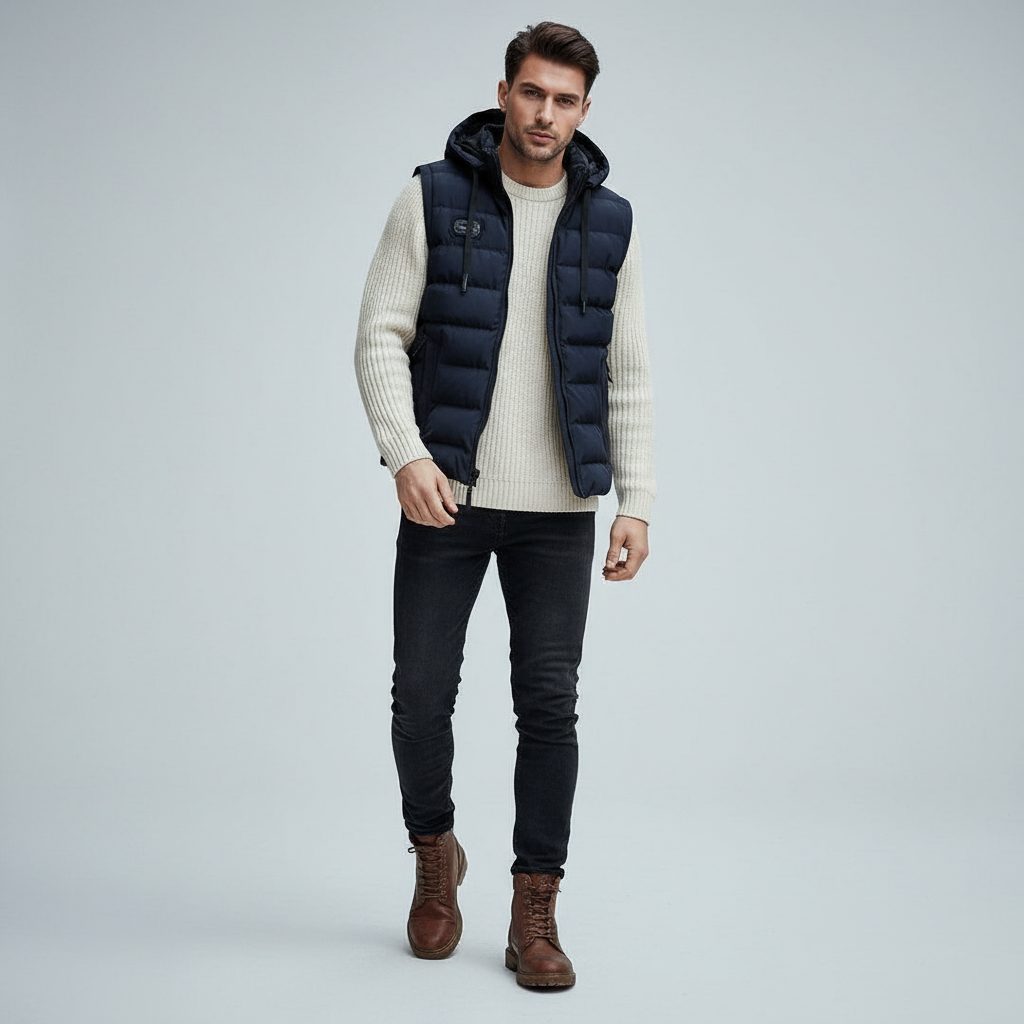 Gilet Matelassé à Capuche pour Homme - Bleu