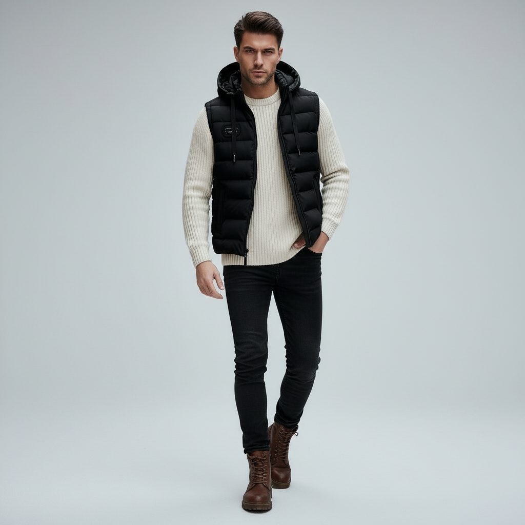 Gilet Matelassé à Capuche pour Homme - Noir
