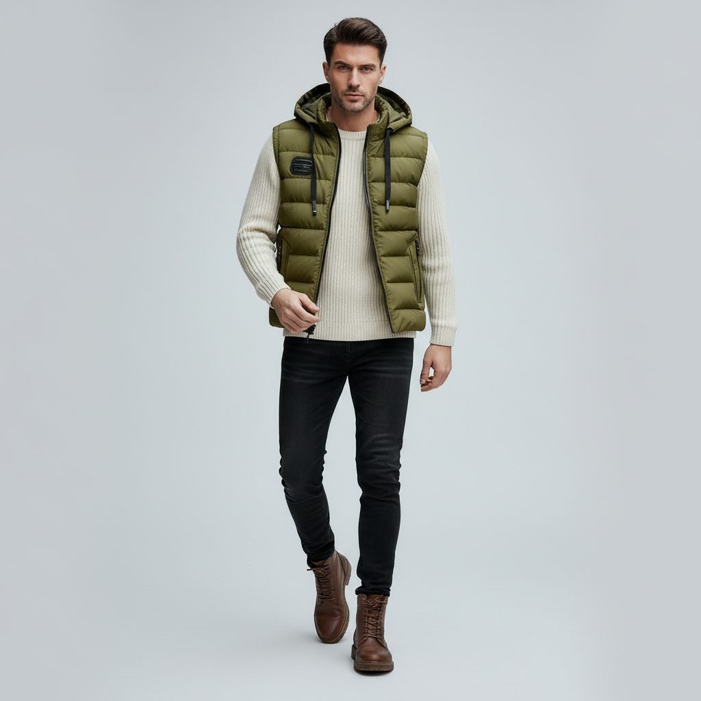 Gilet Matelassé à Capuche pour Homme - Vert armée