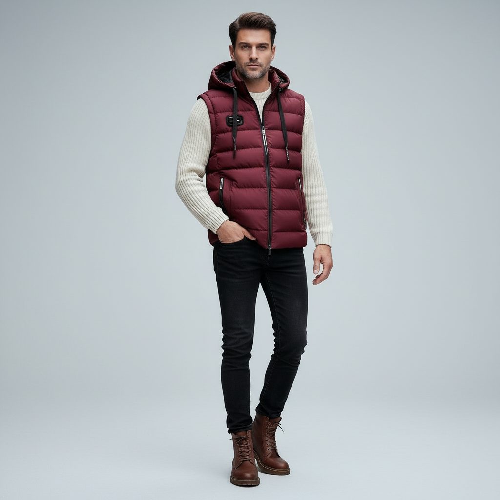 Gilet Matelassé à Capuche pour Homme - Rouge