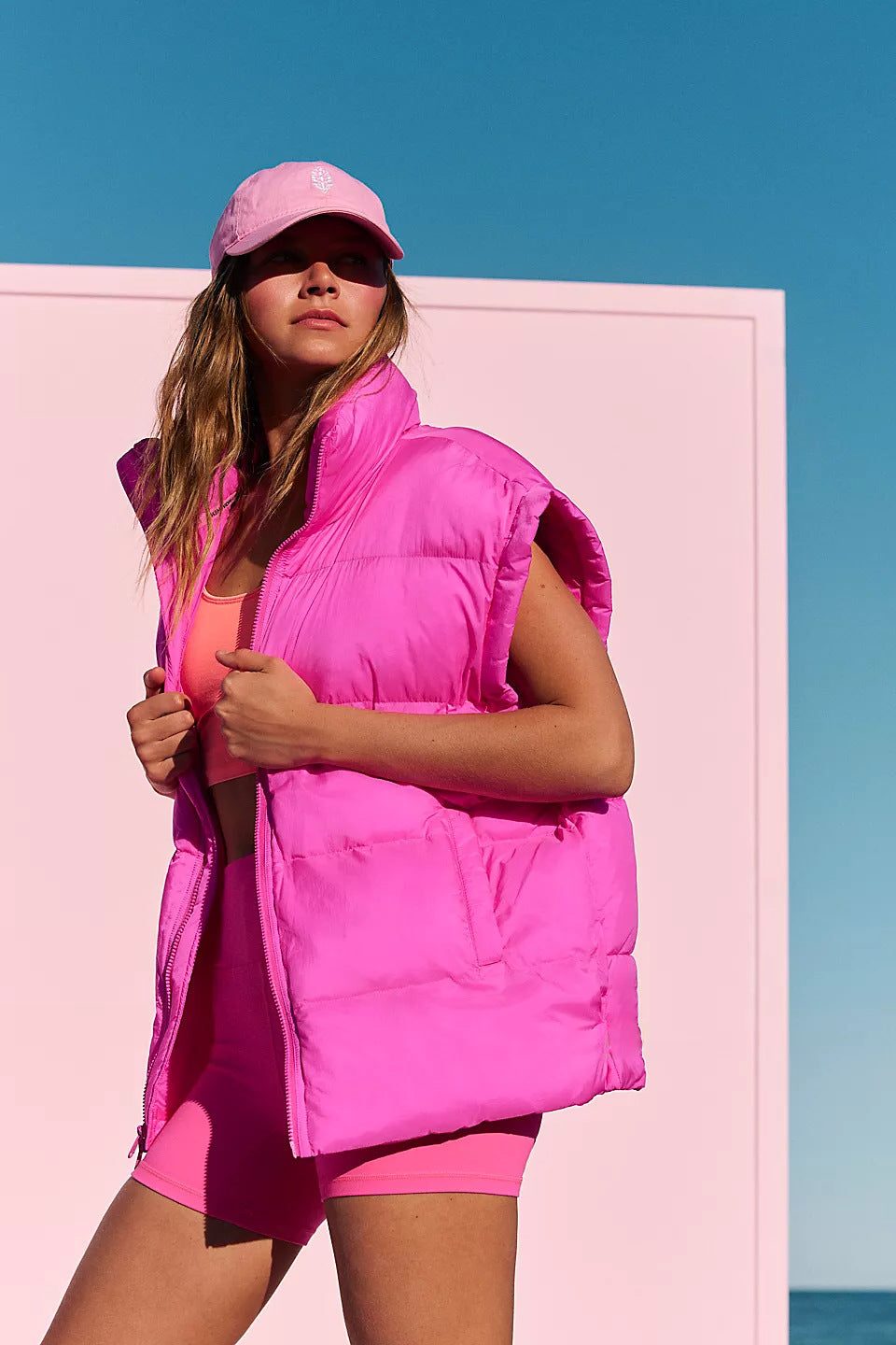 Gilet Matelassé à Col Montant pour Femme - Magenta