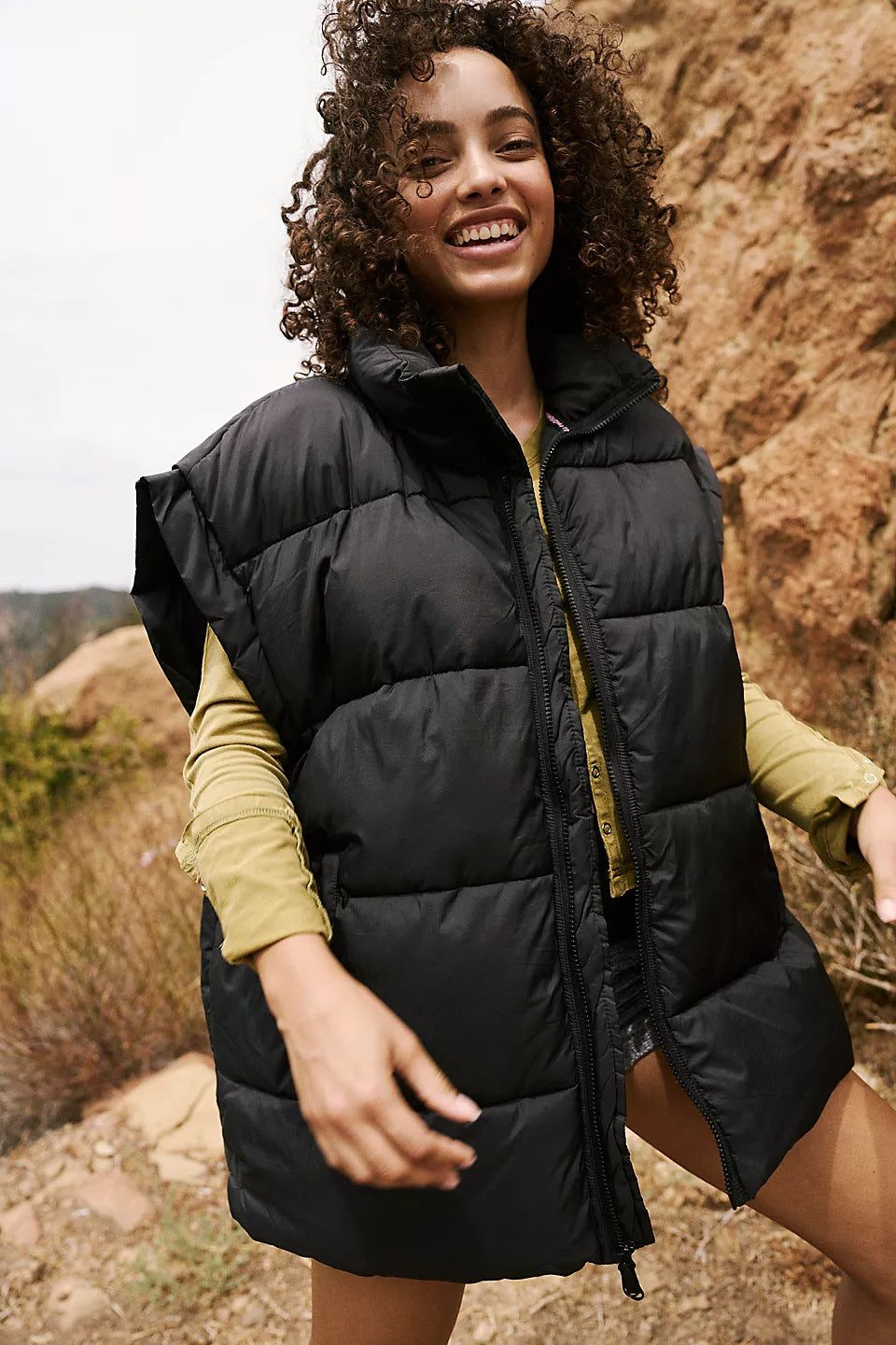 Gilet Matelassé à Col Montant pour Femme - Noir