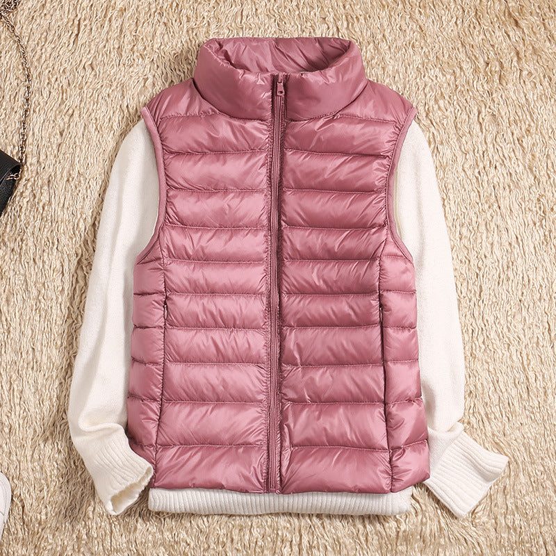 Gilet Matelassé Col Montant pour Femme - Rose