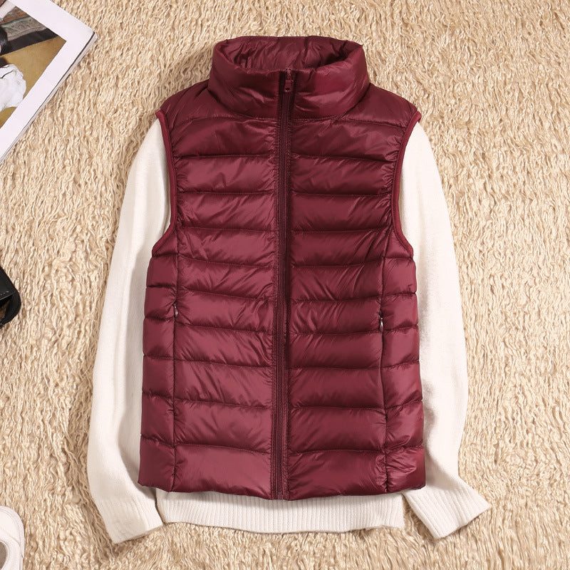 Gilet Matelassé Col Montant pour Femme - Rouge
