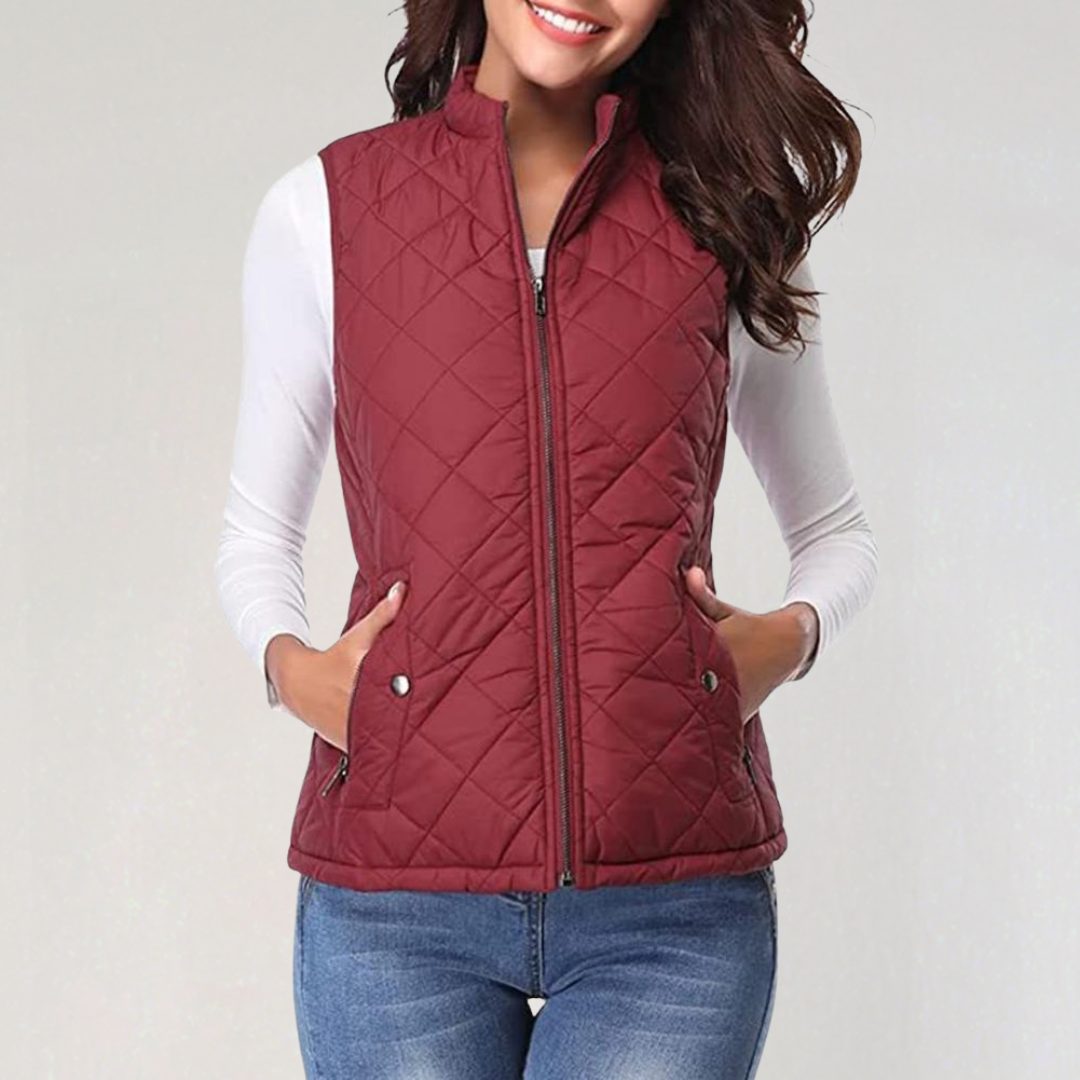 Gilet Matelassé à Fermeture Éclair pour Femme - Rouge