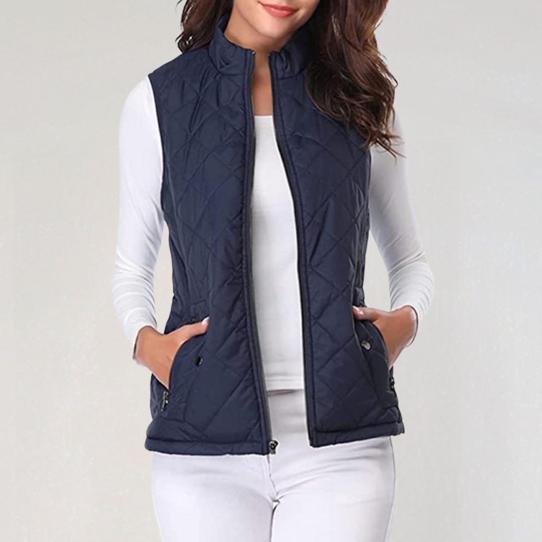 Gilet Matelassé à Fermeture Éclair pour Femme - Bleu marine