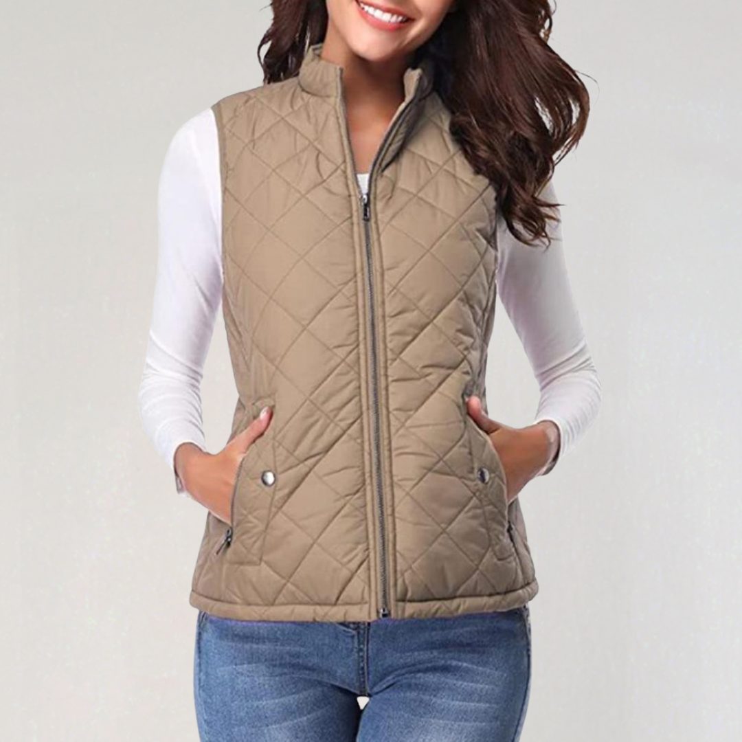 Gilet Matelassé à Fermeture Éclair pour Femme - Marron