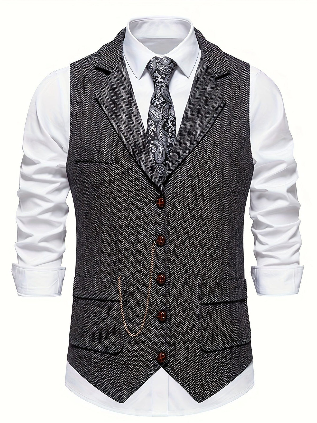 Gilet à Motif Chevrons avec Revers pour Homme - Gris foncé