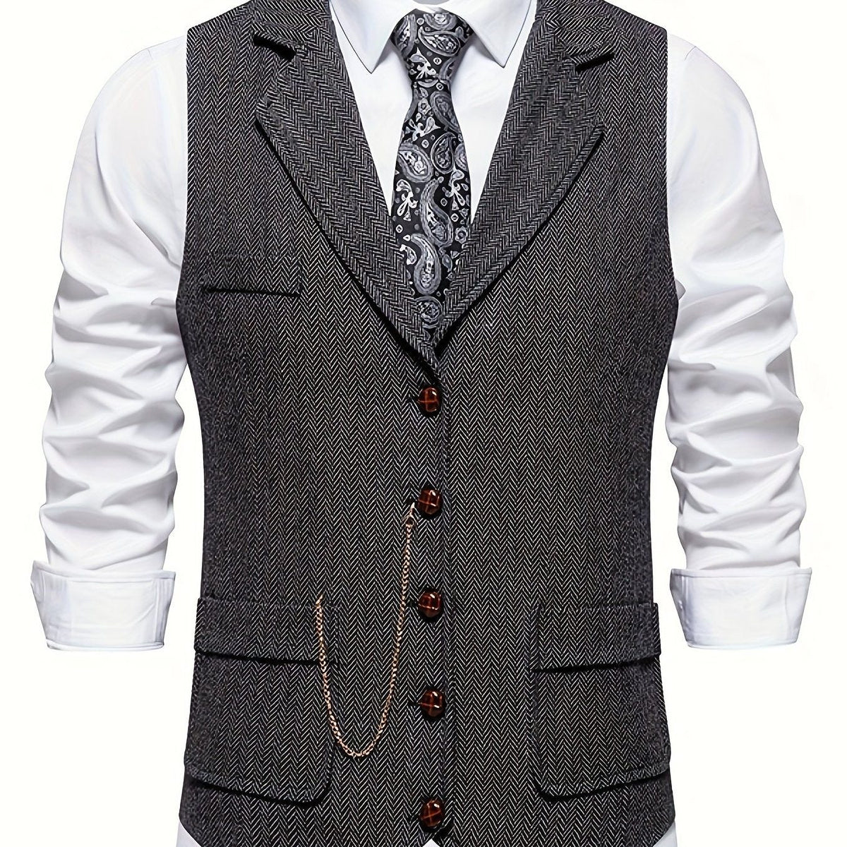 Gilet à Motif Chevrons avec Revers pour Homme - View 6