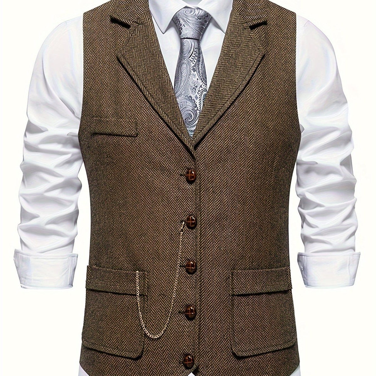 Gilet à Motif Chevrons avec Revers pour Homme - View 7