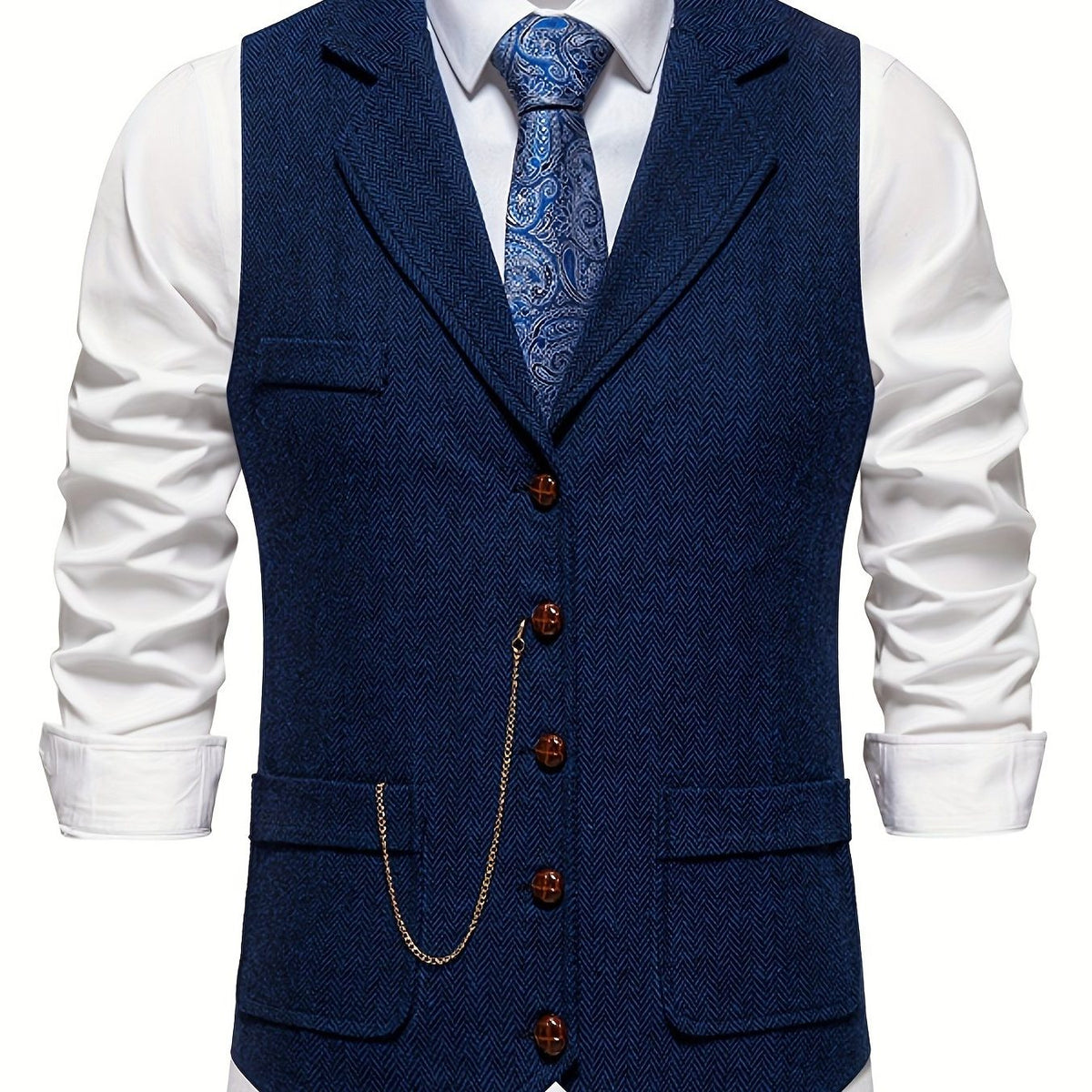 Gilet à Motif Chevrons avec Revers pour Homme - View 8