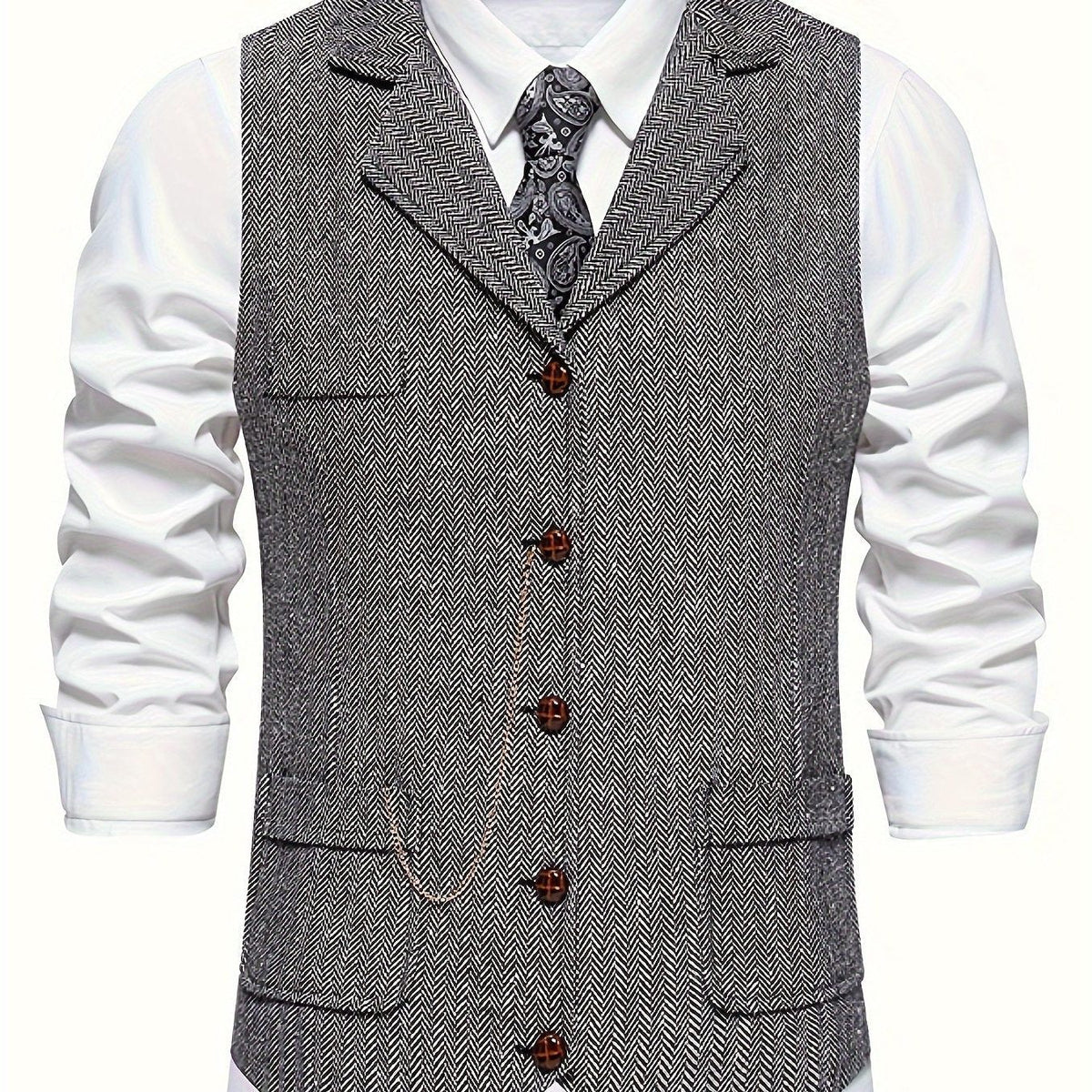 Gilet à Motif Chevrons avec Revers pour Homme - View 9