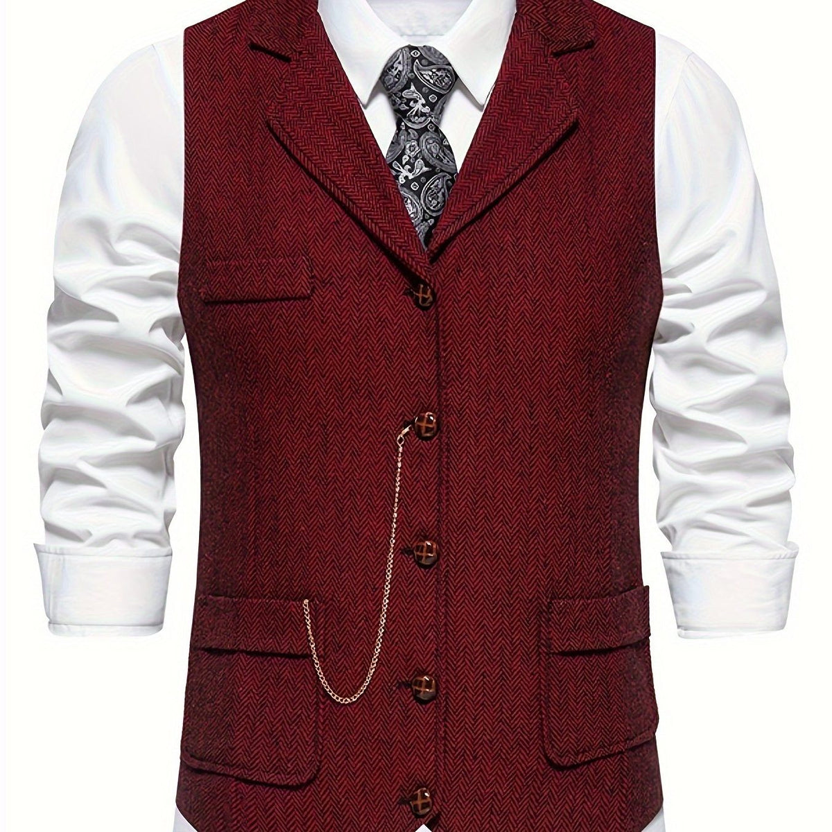 Gilet à Motif Chevrons avec Revers pour Homme - View 10