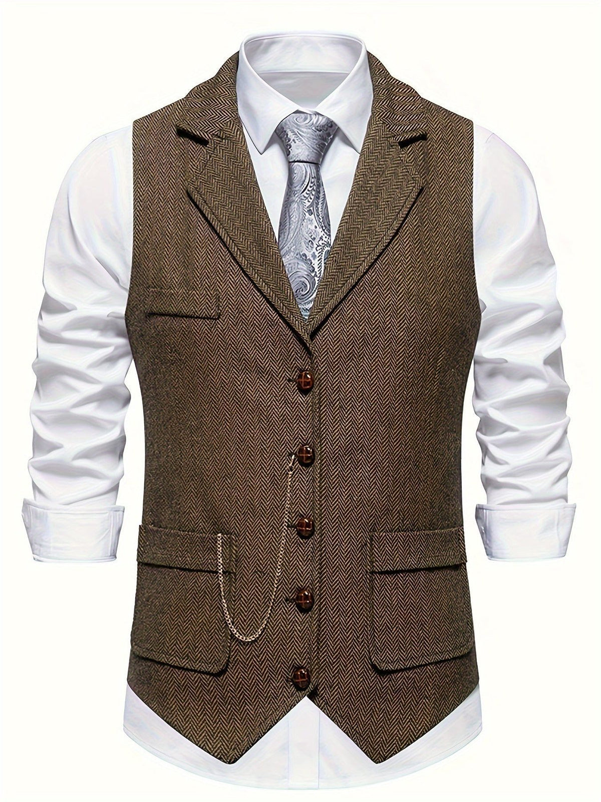 Gilet à Motif Chevrons avec Revers pour Homme - Couleur café