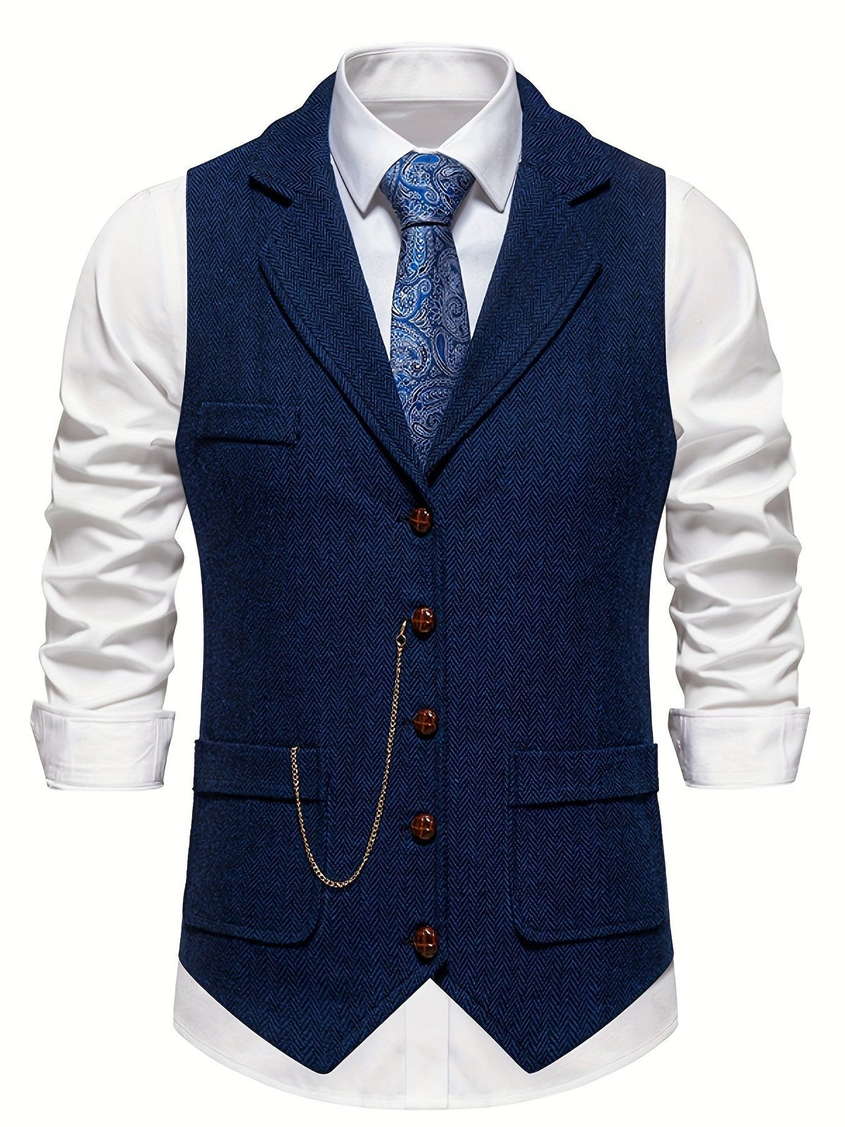Gilet à Motif Chevrons avec Revers pour Homme - Bleu marine