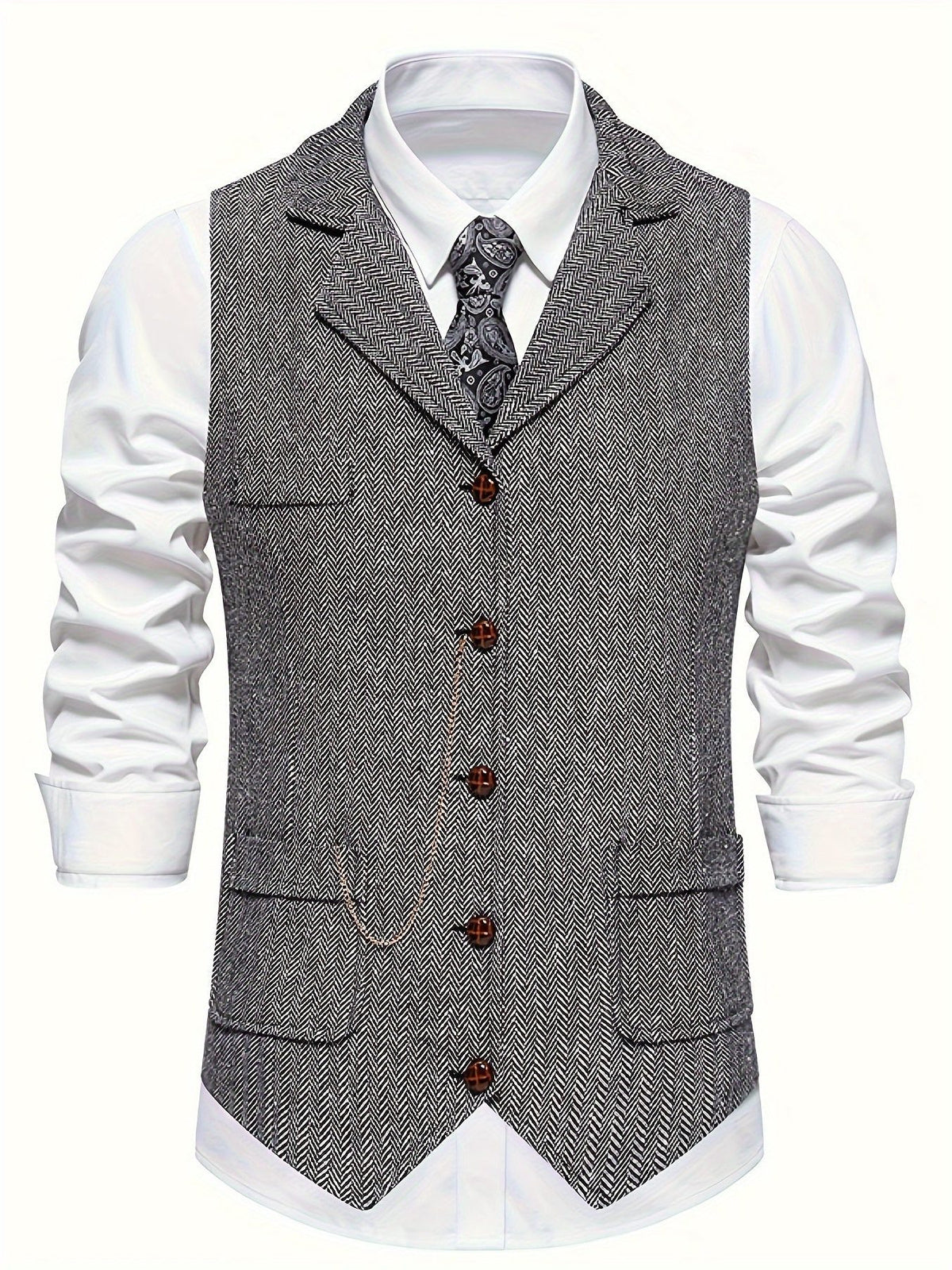 Gilet à Motif Chevrons avec Revers pour Homme - Gris clair