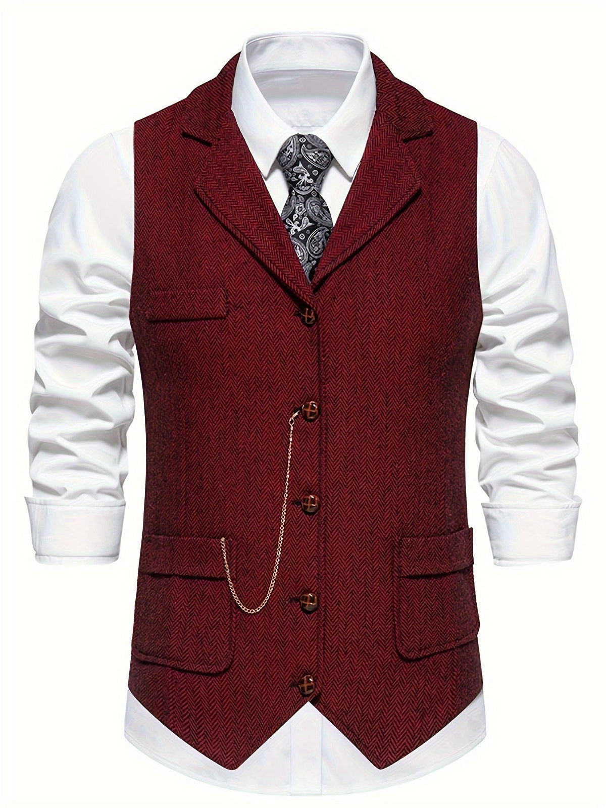 Gilet à Motif Chevrons avec Revers pour Homme - Bordeaux
