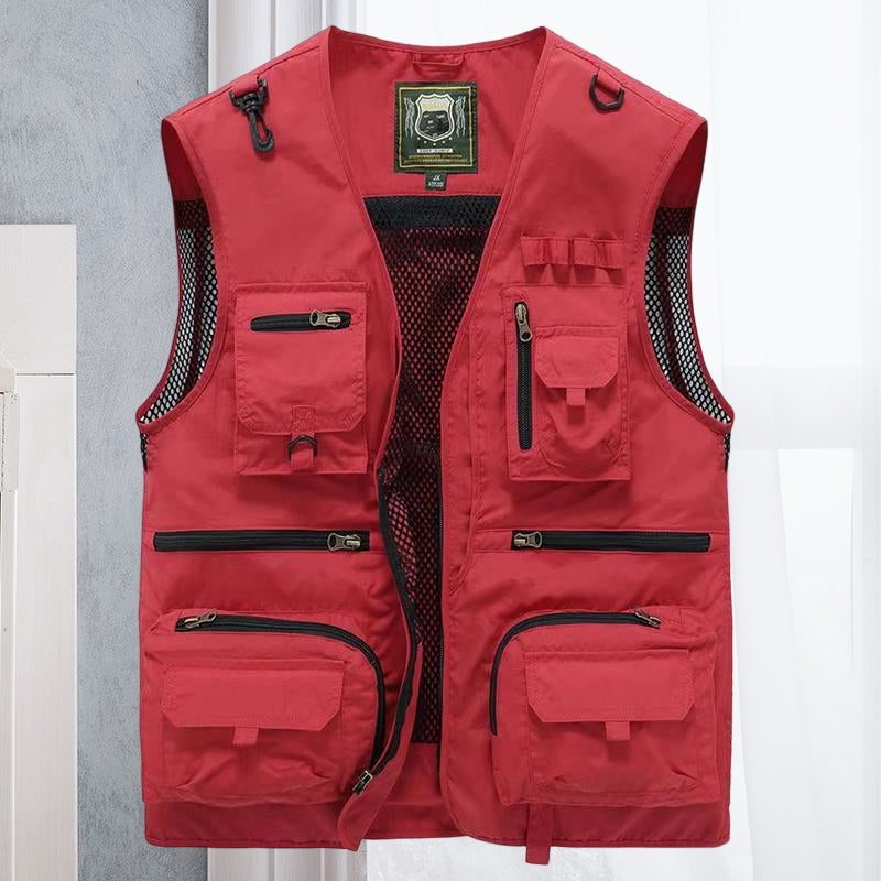 Gilet Multipoches D'Été avec Mailles pour Femme - Rouge