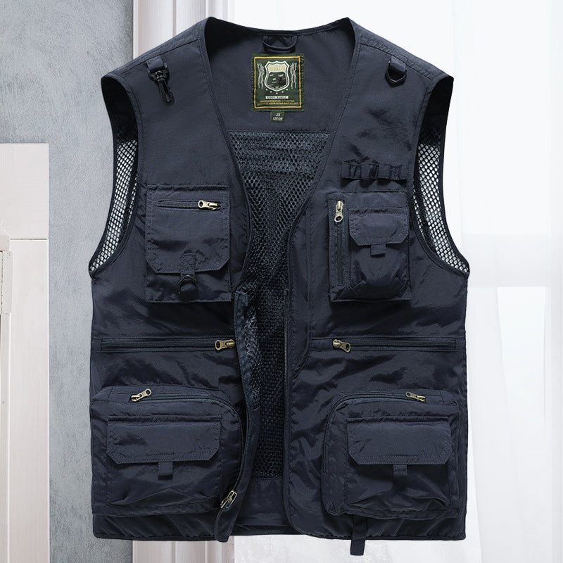 Gilet Multipoches D'Été avec Mailles pour Femme - Bleu foncé
