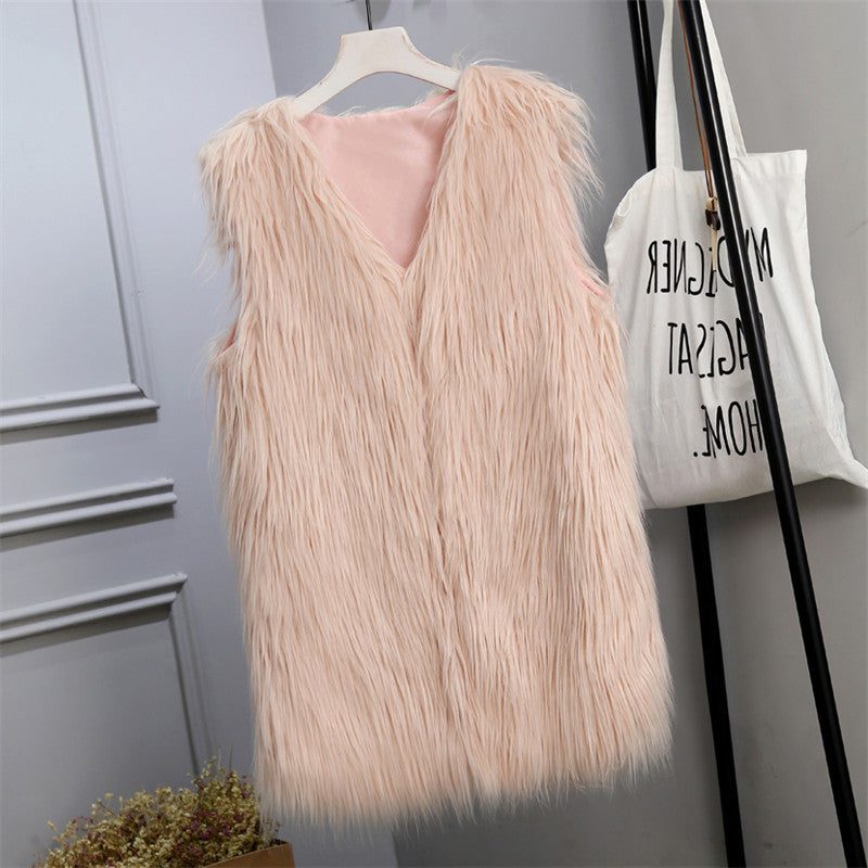 Gilet Oversize en Fausse Fourrure pour Femme - Rose clair