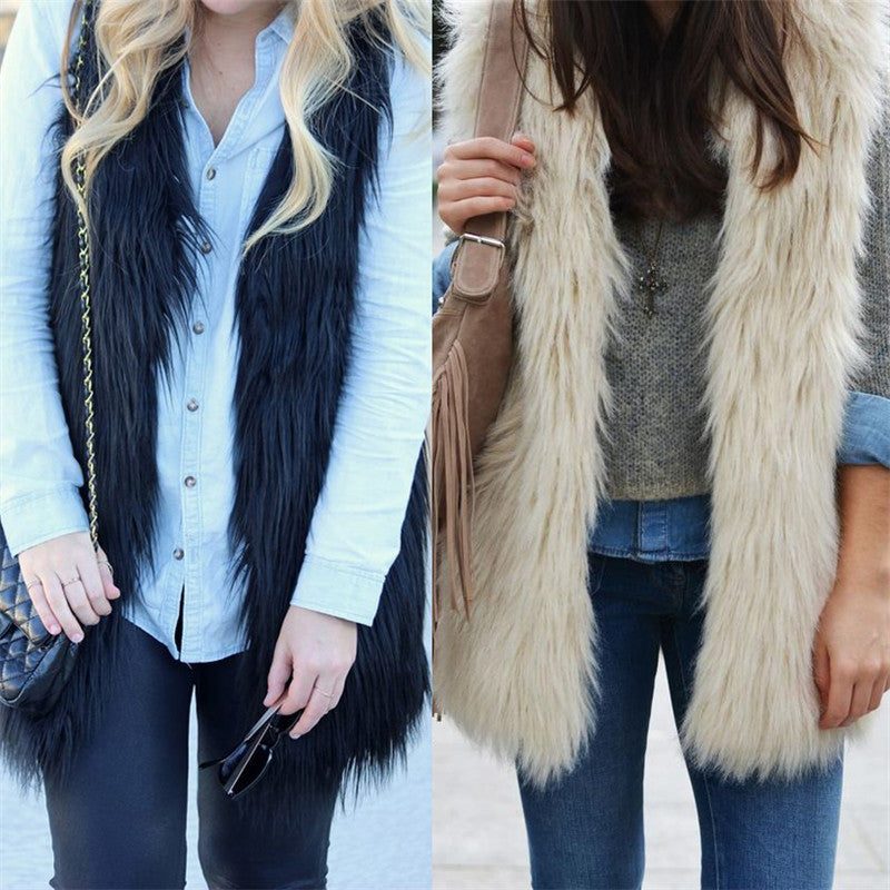 Gilet Oversize en Fausse Fourrure pour Femme - View 3