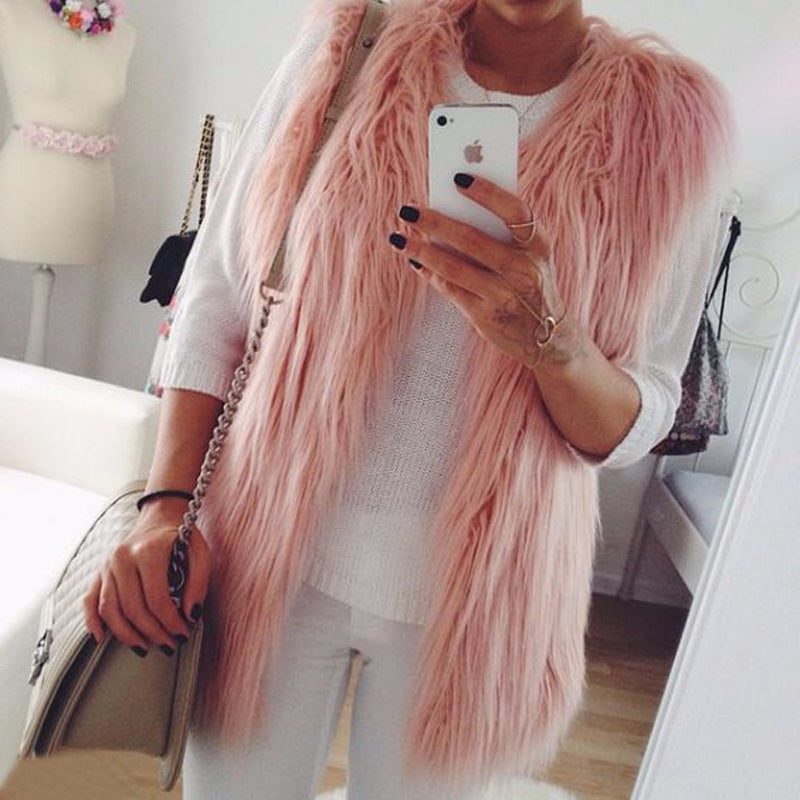 Gilet Oversize en Fausse Fourrure pour Femme